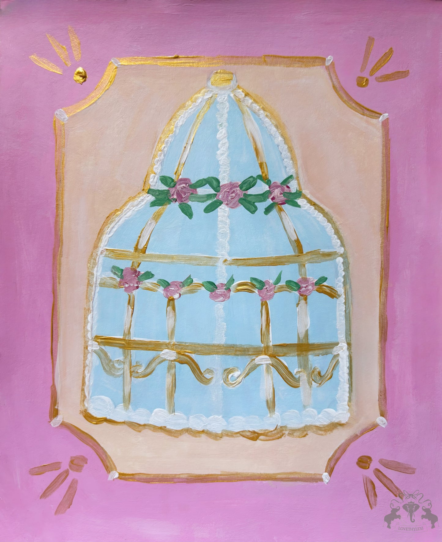 Bird Cage Cake Painting Postcard
