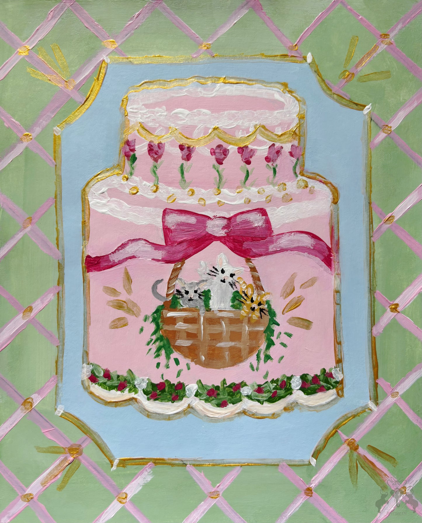 Kitten Basket Cake Painting Postcard