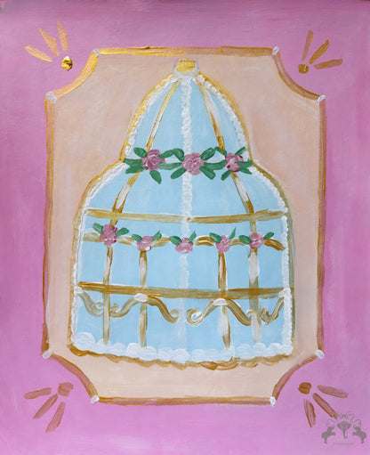Bird Cage Cake Painting Postcard