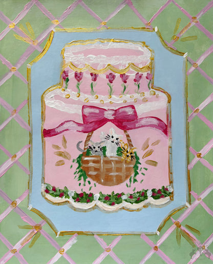 Kitten Basket Cake Painting Postcard