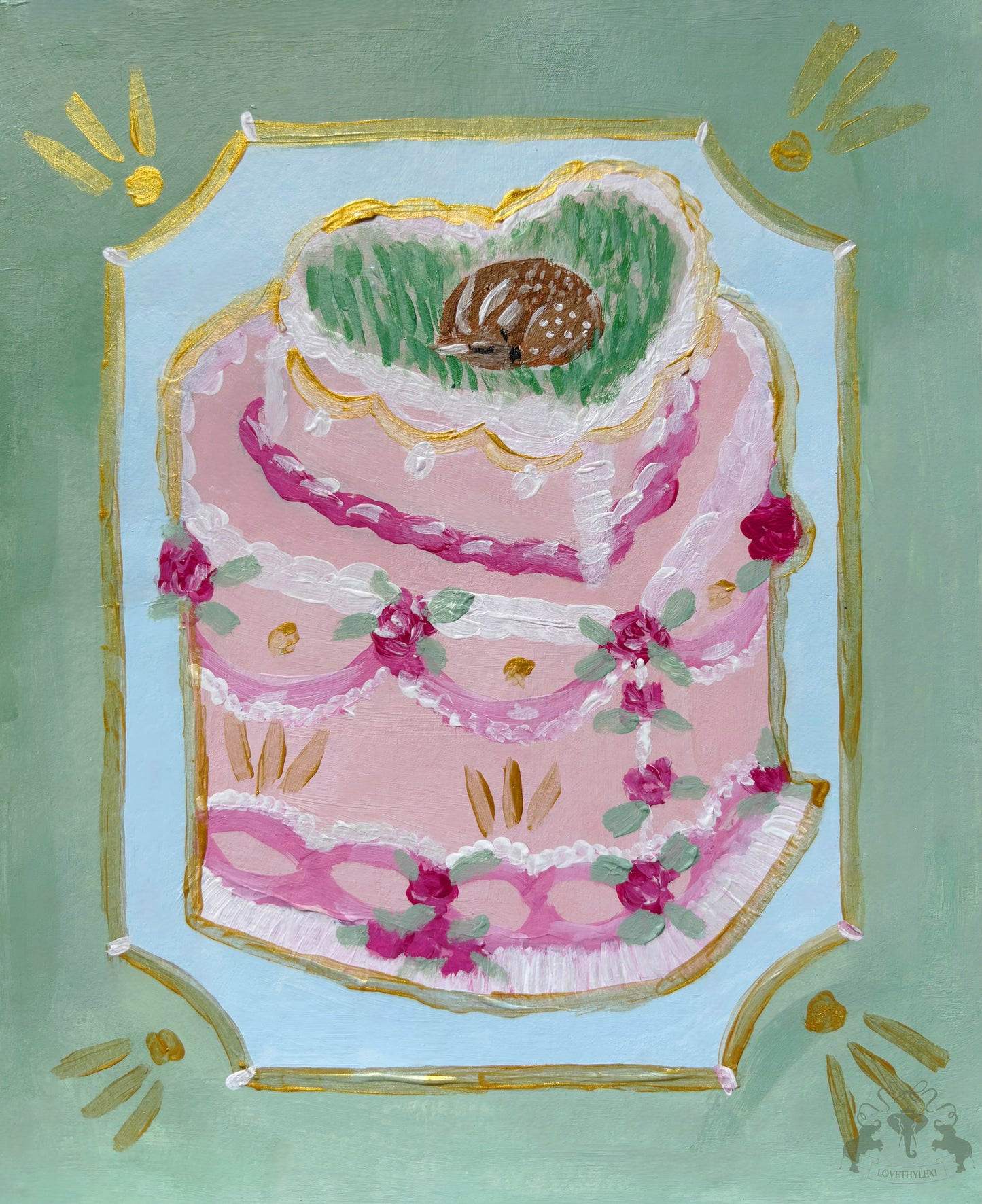 Sleeping Fawn Cake Painting Postcard